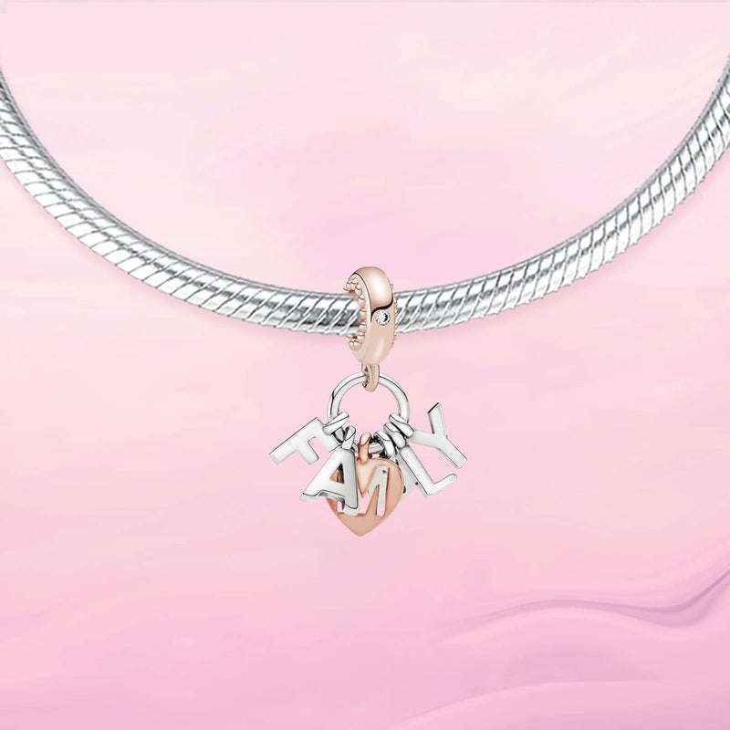 VALGACLS 925 Sterling Silver Family Love Mom Mouse Heart Charms for Bracelets Necklace Valentine's Day Mother's Day Jewelry Charm for Women - Image 2